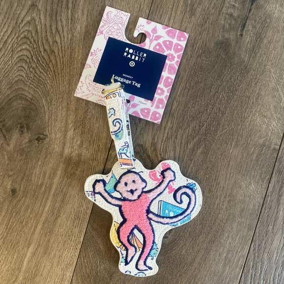 Roller Rabbit x Target Pink Monkey roadtrip Luggage Tag with Multicolor Accents - Picture 3 of 4